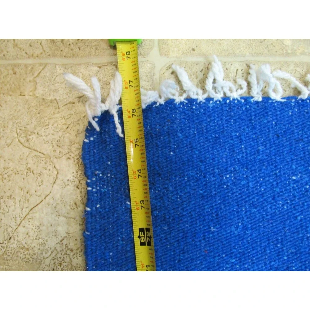 Vtg Mexican Blanket Go Londrina thunderbird  knit artisan Handwoven Blue Rug